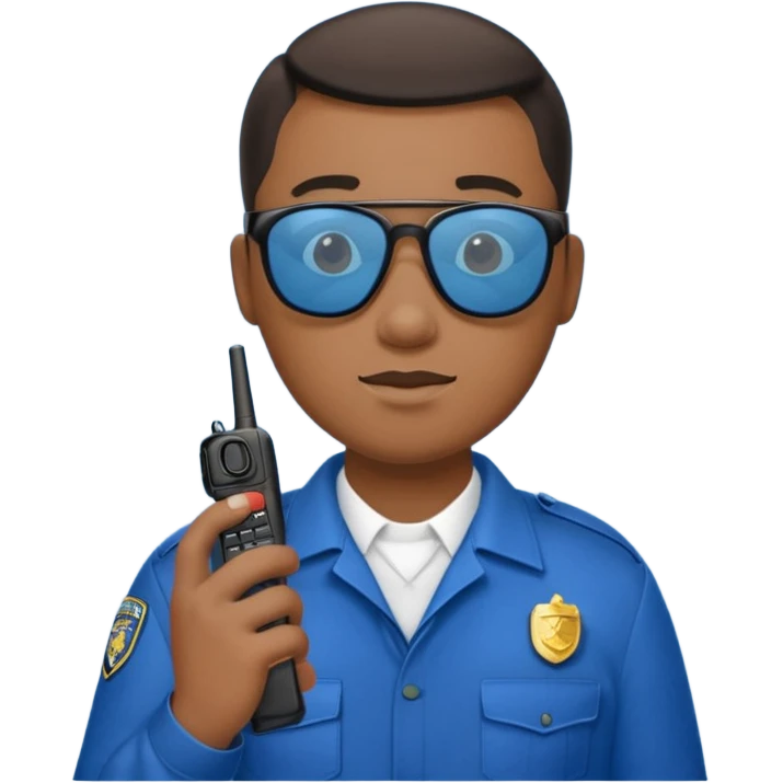 school security, blue cloth, sun glasses, holding walkie-talkie emoji