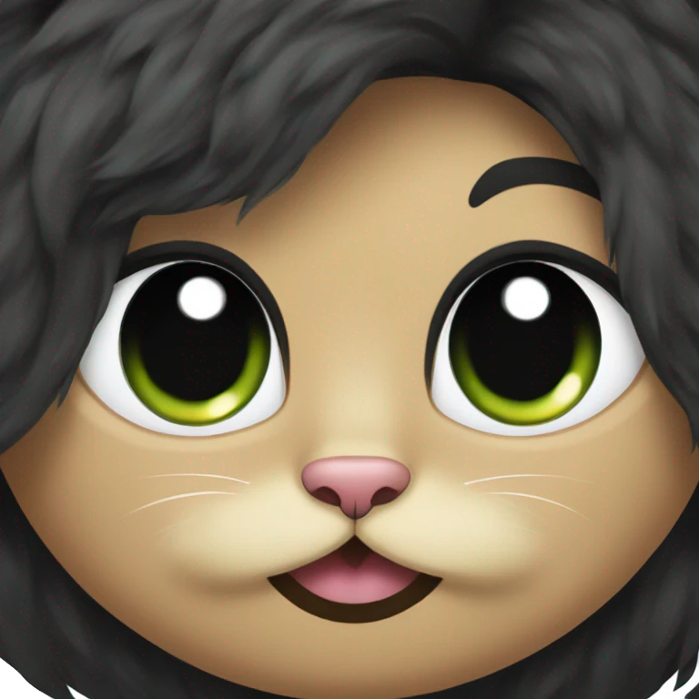 cat with black long haired fluffy girl cat with reen eyes and black fur emoji