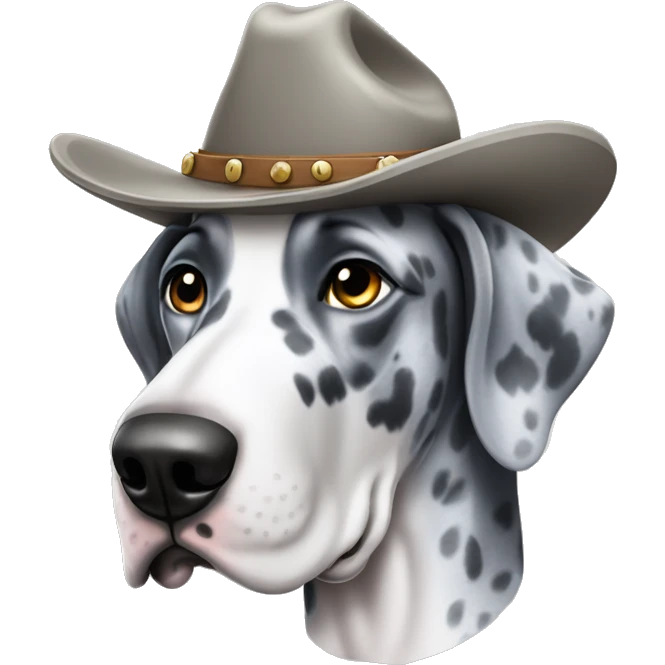 Blue Merle Great Dane wearing a cowboy hat  emoji