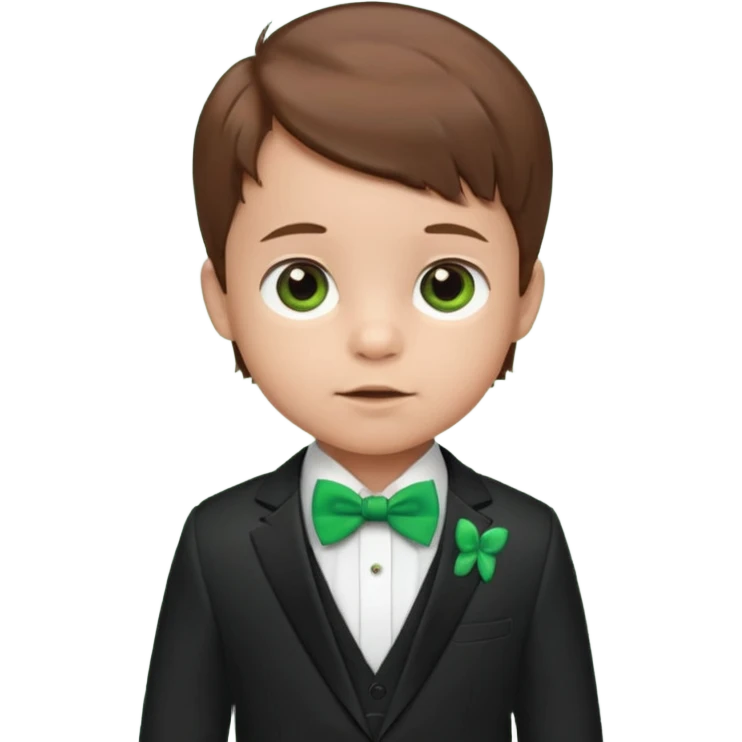 baby cute boy, brown hair in suit, with green bow emoji