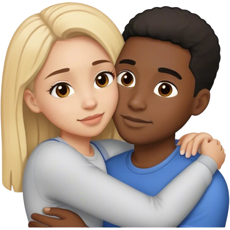 Black guys and light skinned girl hugging loving each other emoji
