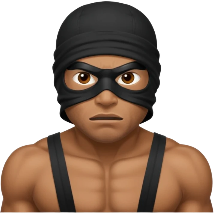 angry and smug african black ski mask wearing guy with no top emoji