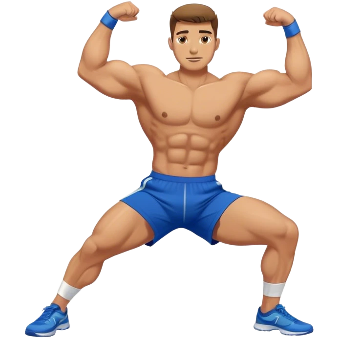 buff guy blue shorts stretching quadriceps emoji