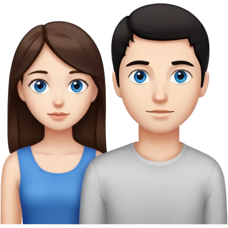 Girl with brown hair and her boyfriend with black hair and blue eyes emoji