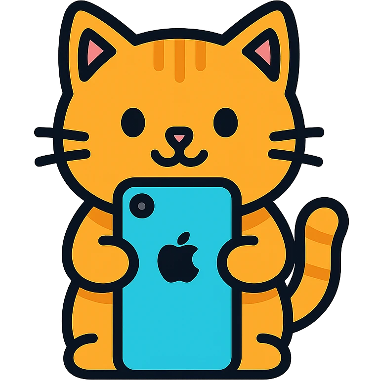 a cute cat holding an iPhone emoji