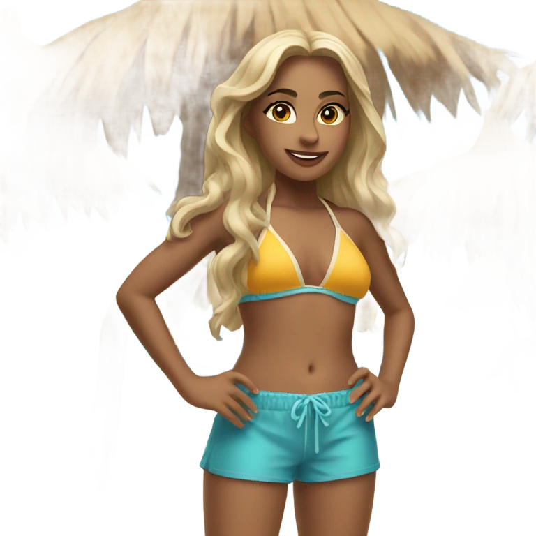 A girl in a bikini on a beach  emoji
