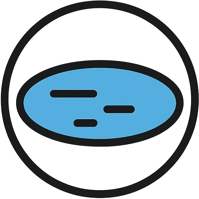 circular lake icon with medium black border, no frame, white background, simple, clean, recognizable, Little Alchemy style, color outline icon emoji