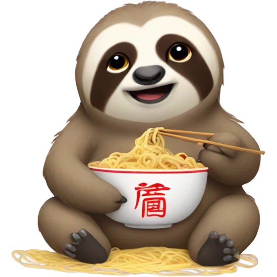 Cute fat sloth eating Chinese noodles emoji