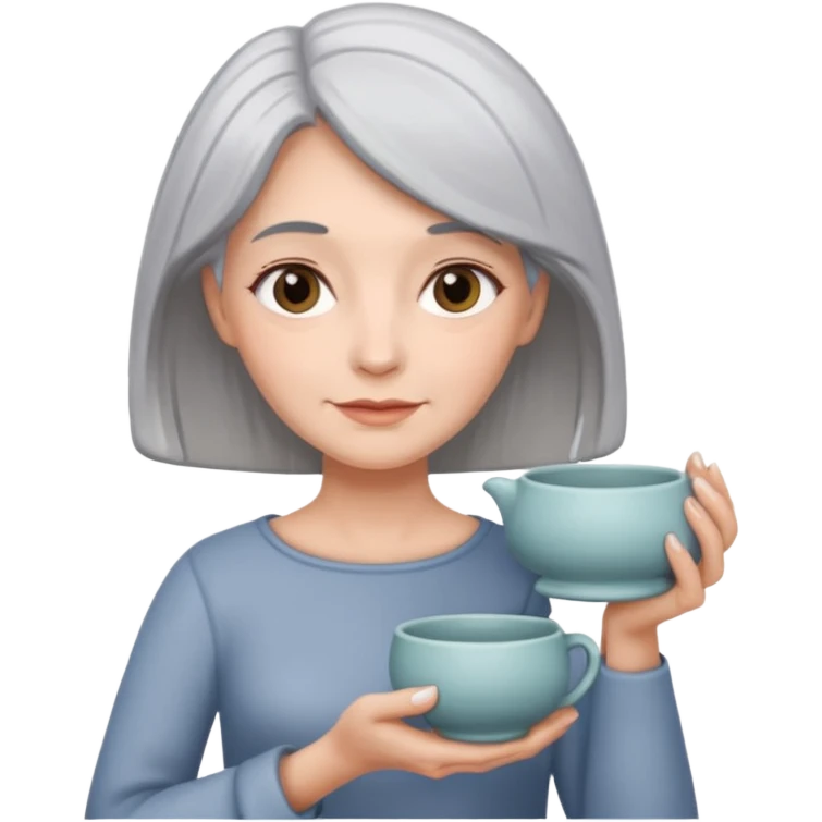 Woman with grey hair with ceramics emoji