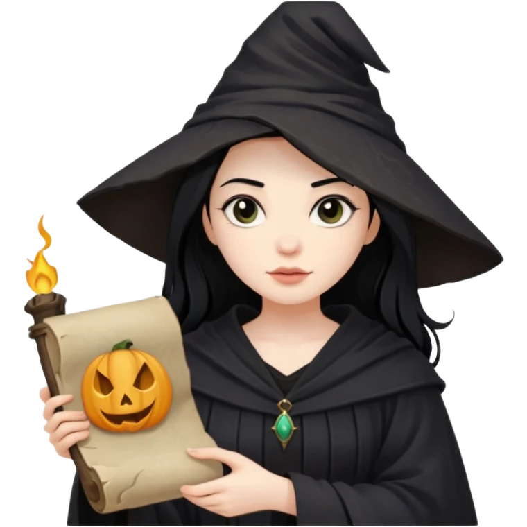 Девушка ведьма держит свиток emoji