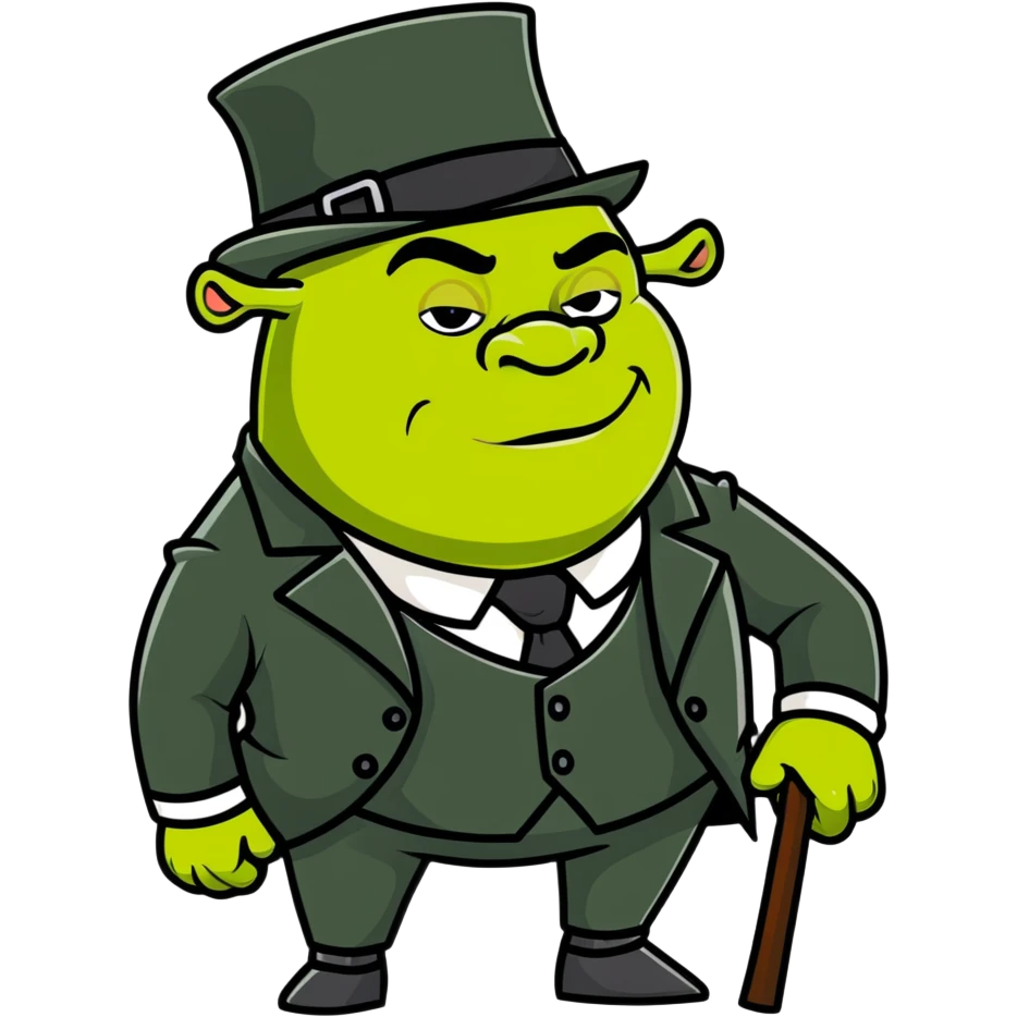Shrek with a monocle and a mafioso hat emoji