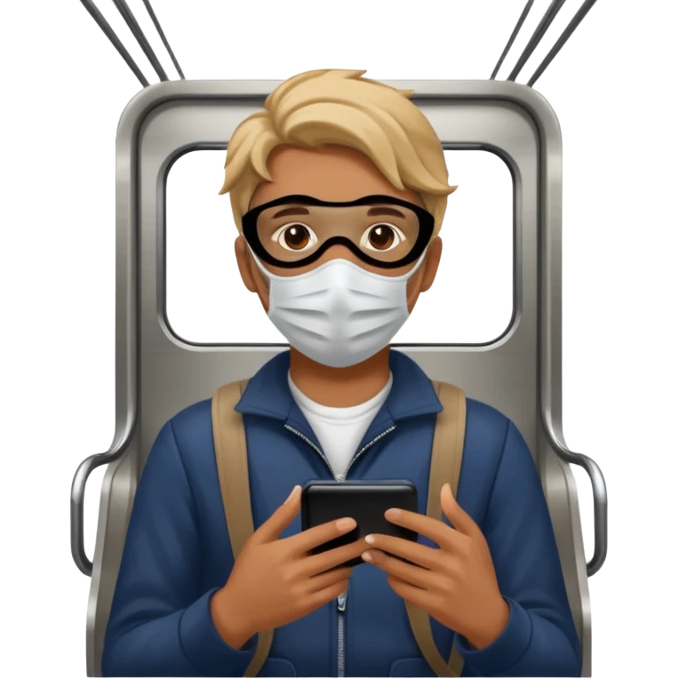 Rider with phone,Metro Riders, inside metro train, no transparent, with background,full image , negative transparent. emoji