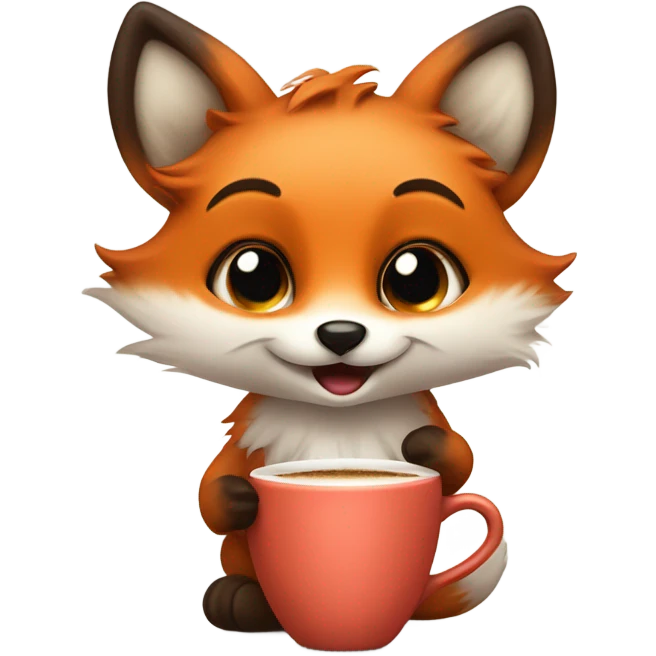 kawaii fox with coffee emoji
