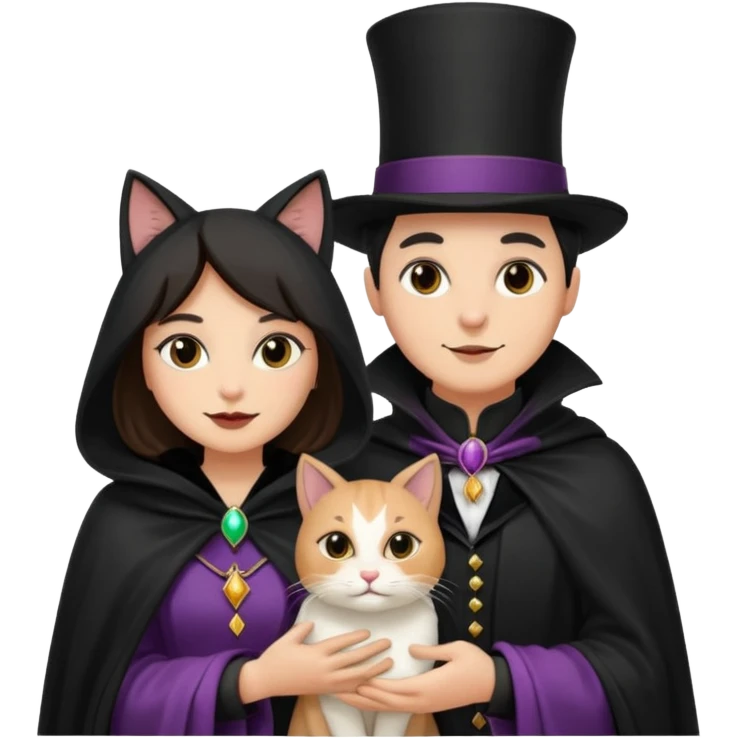 magician couple and their pet cat emoji