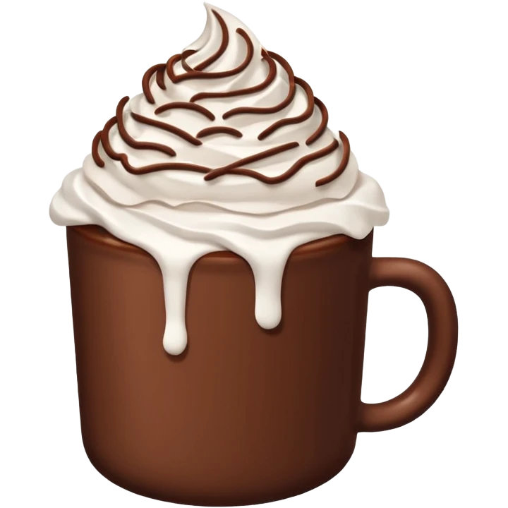 “hot chocolate emoji, whipped cream on top, chocolate shavings, cute, minimal, white background” emoji