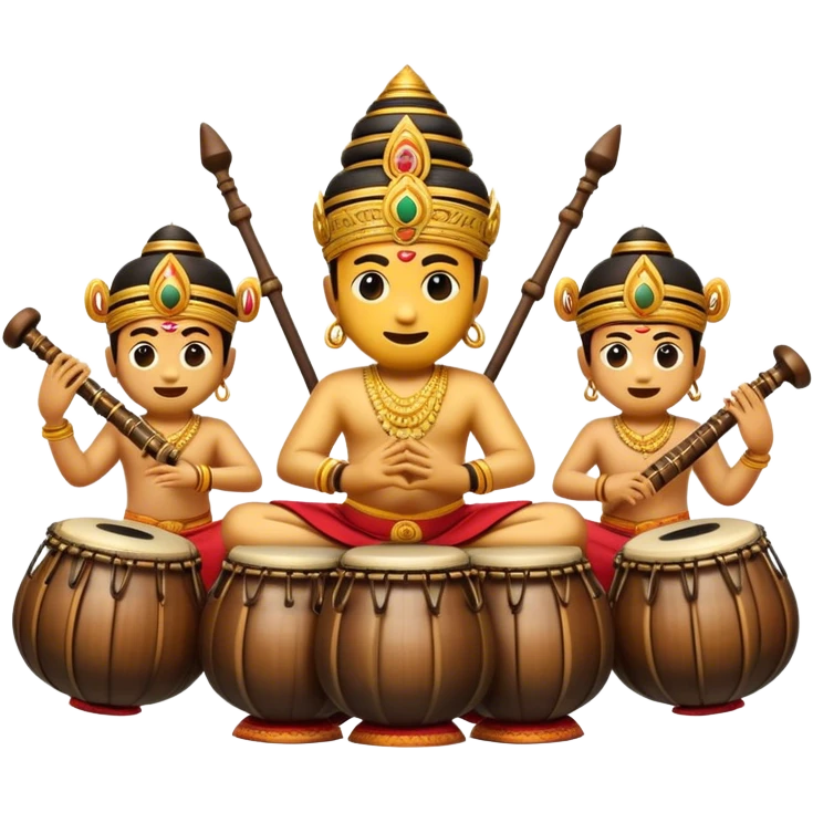 Cinematic Realistic Gamelan Pop Culture Emoji, depicted with an ensemble of traditional Indonesian instruments rendered with rich textures and rhythmic, cultural lighting. emoji