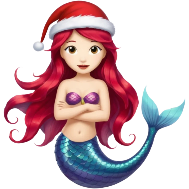 asian mermaid with christmass hat emoji