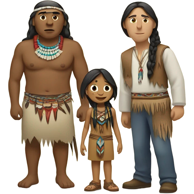Native American woman with a Native American man and a white man emoji