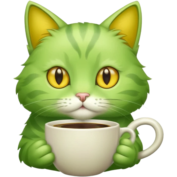 green cat with coffee emoji