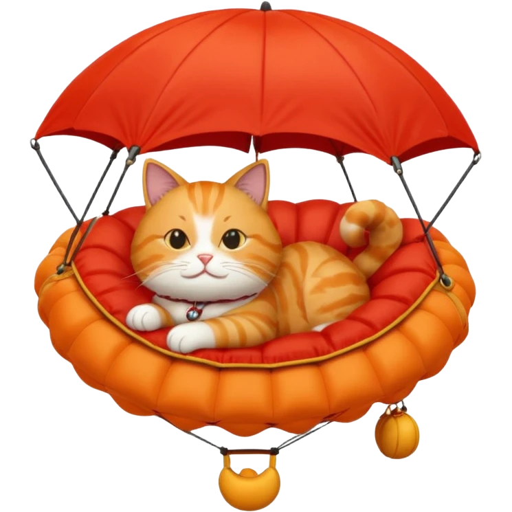 sleepy cat riding red parachute emoji