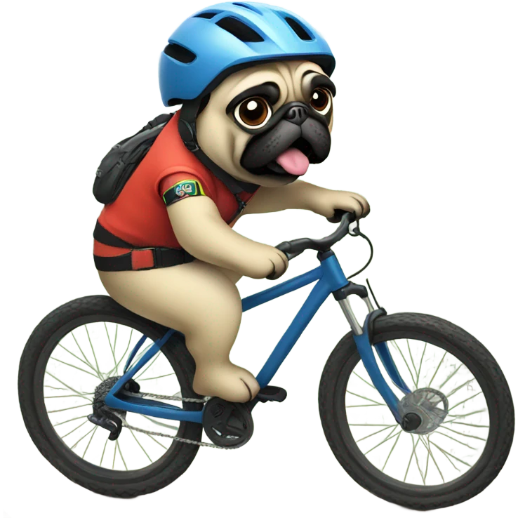 Pug riding mountain bike with helmet emoji