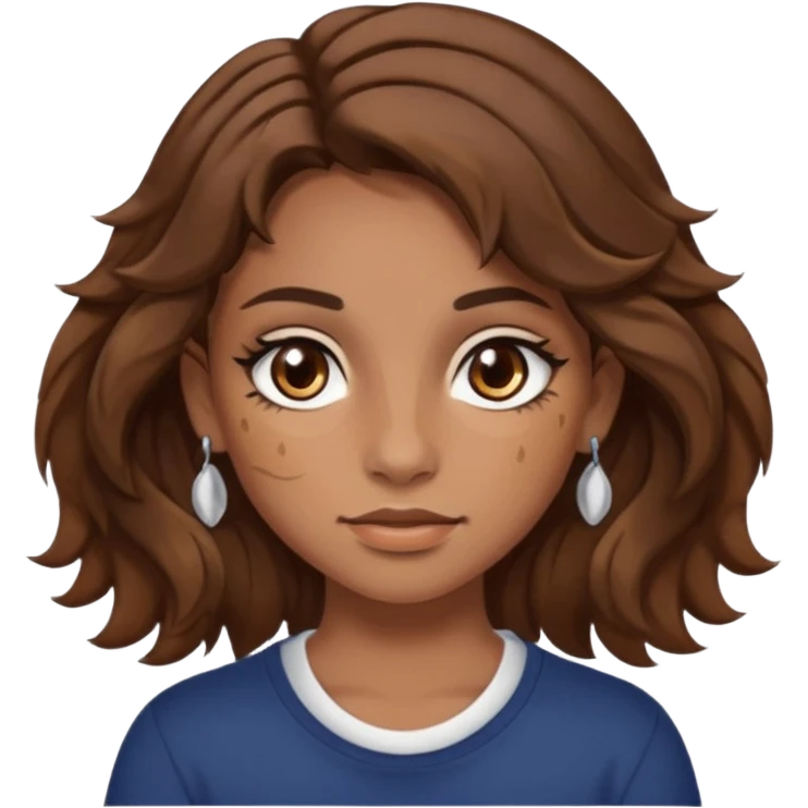 girl with wavy hair, almond shaped eyes, birthmark near her eye, tan, with lots of swag, cool, face piercings (no earrings) emoji