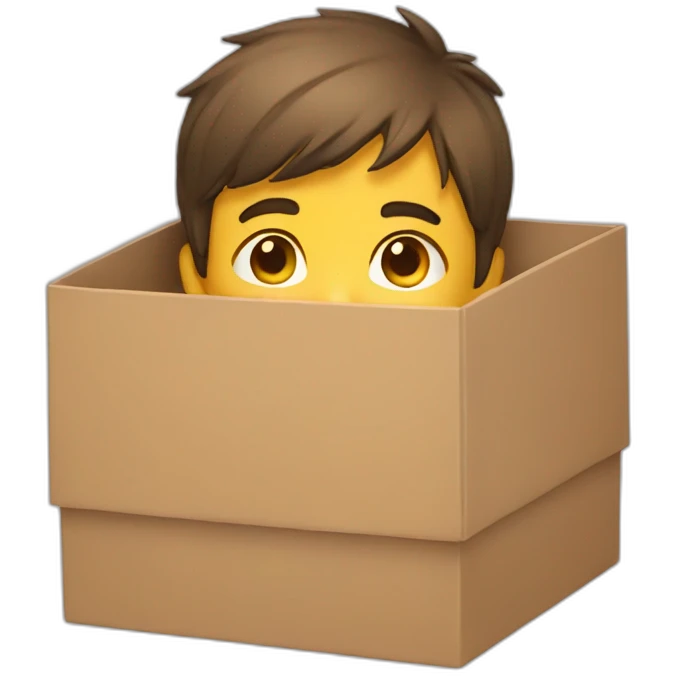 Boy Wearing a box while looking down with a smile emoji