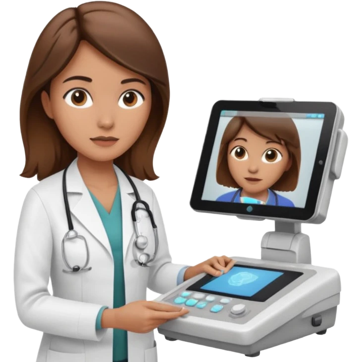 brown haired female doctor working an ultrasound machine emoji