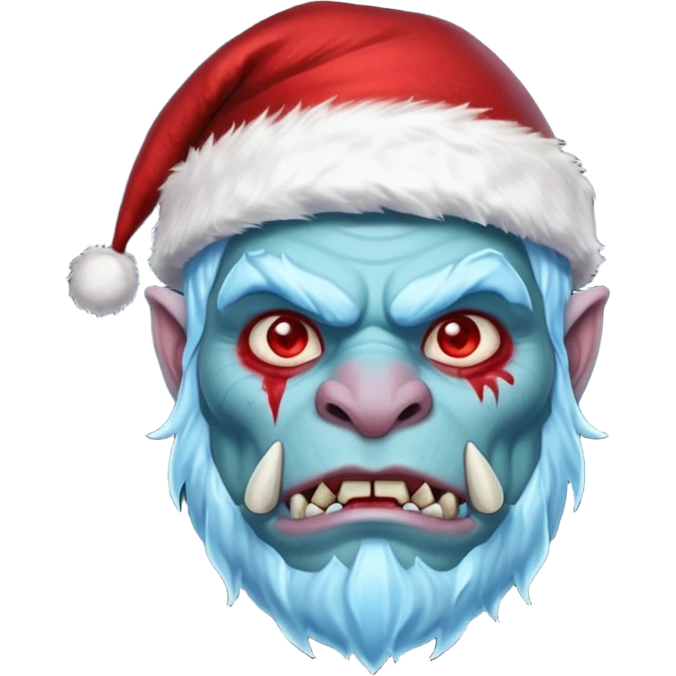Fantasy orc portrait emoji, Santa Claus hat with icy texture, frozen scar glowing deep red against icy blue skin tones, primal winter survival theme, restrained detail, clean readable emoji style, male/female variant
 emoji