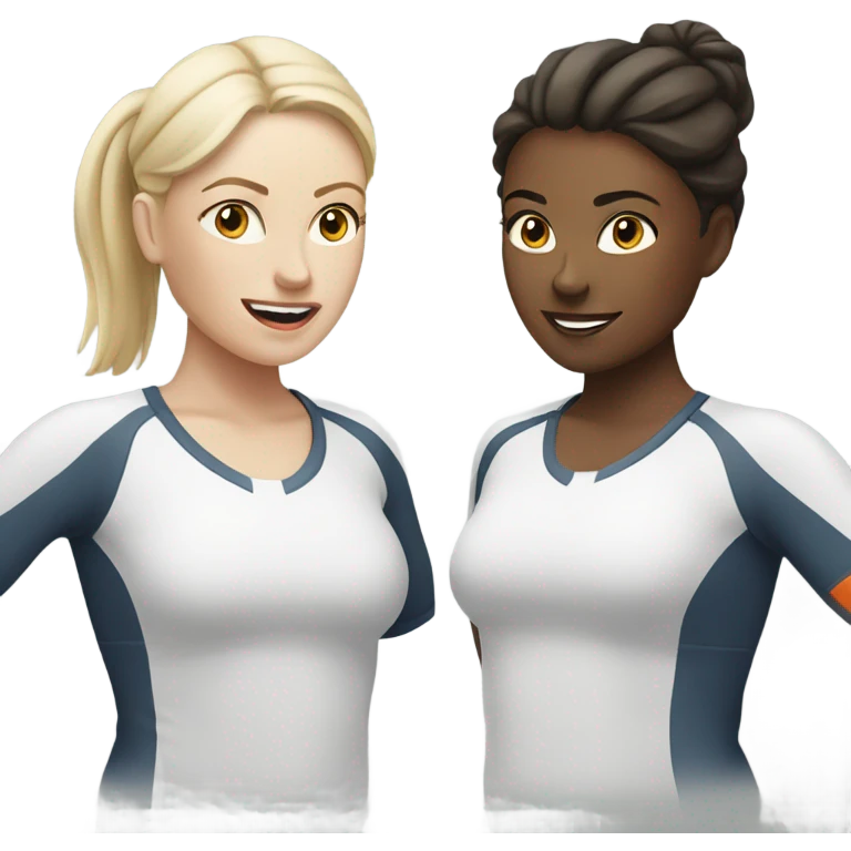 2 white skin woman in sportswear talking to eachother emoji