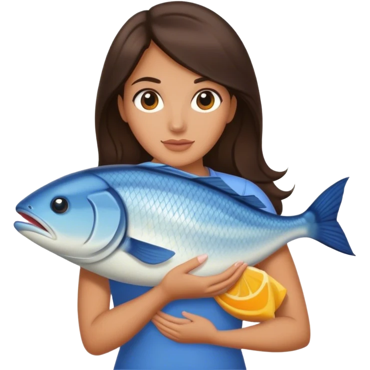 Brunette Woman with huge fish under arm emoji