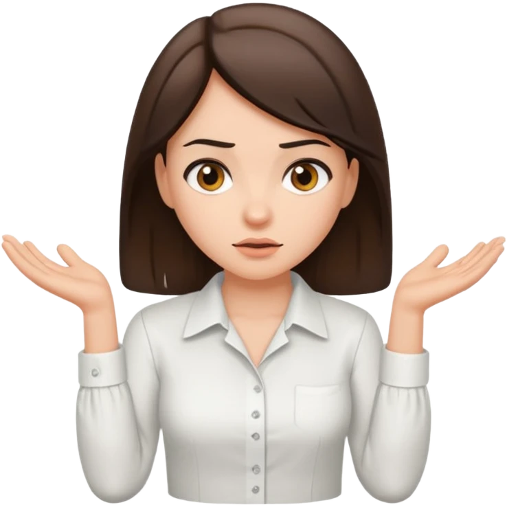 Brunette in white shirt shrugging emoji