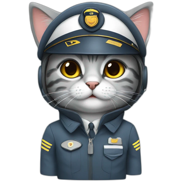 cute grey cat in a pilot uniform emoji