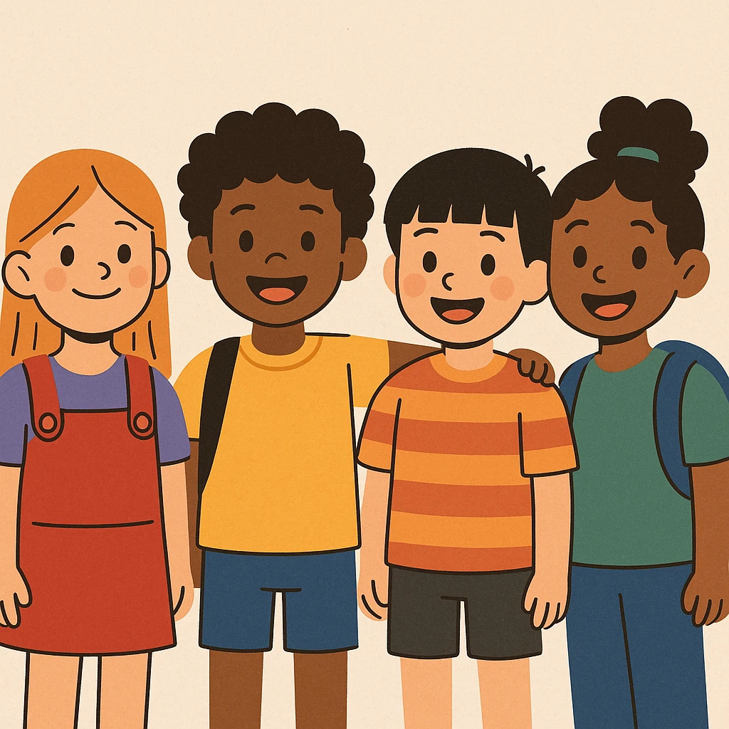flat toon style diverse group of kids emoji