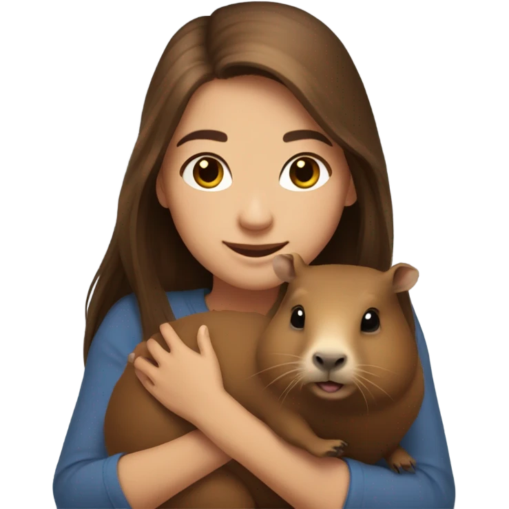 happy girl with long brown hair holding capybara  emoji