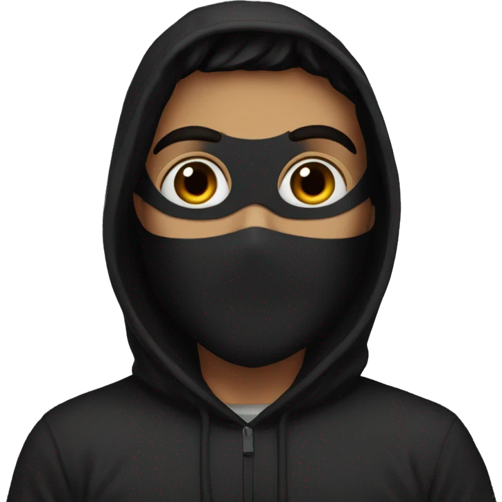 arab guy wearing black hoodie with black storm mask emoji