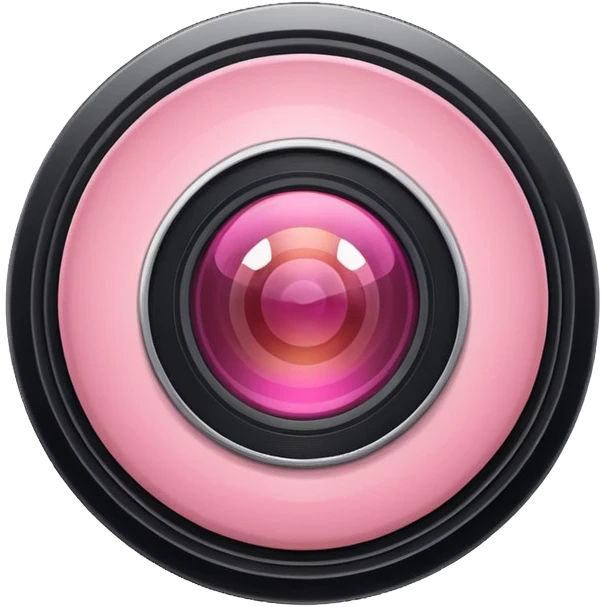 A round camera lens, apple emoji style, minimalist, with highlights, pink, only lens, variant 3 emoji