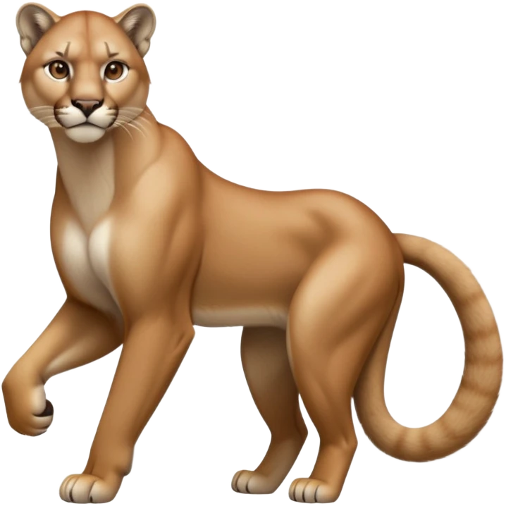 cinematic-[mountain lion]-realistic-full-body-standing-emoji,-muscular-frame-poised-with-grace,-tail-curved-slightly,-head-tilted-dramatically,-sleek-[tan]-fur,-simplified-yet-realistic-focused-features,-highly-detailed,-glowing-with-an-almost-sarcastic-glow emoji
