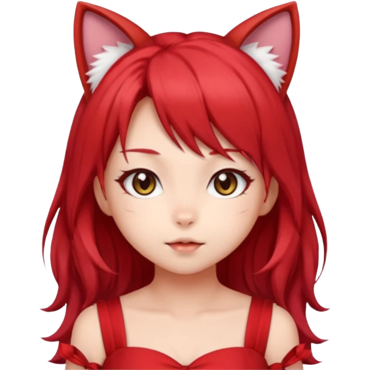 cute anime cat-girl with cat ears, red blowing hair emoji