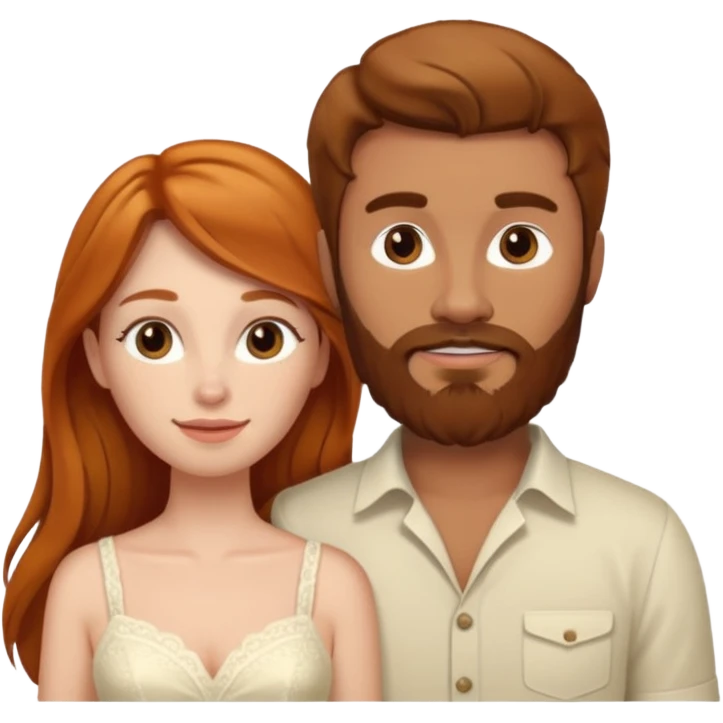 Ginger long hair girl,  brown hair men with beard on honeymoon emoji