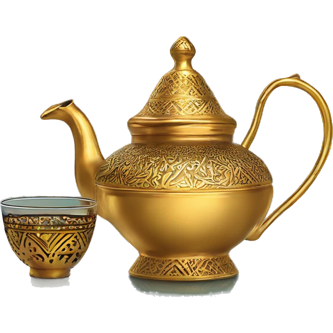 Morrocan gold tea pot with moroccan Zelig glass of tea emoji