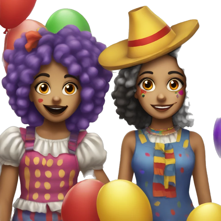 Mixed girl and Hispanic girl as clowns emoji