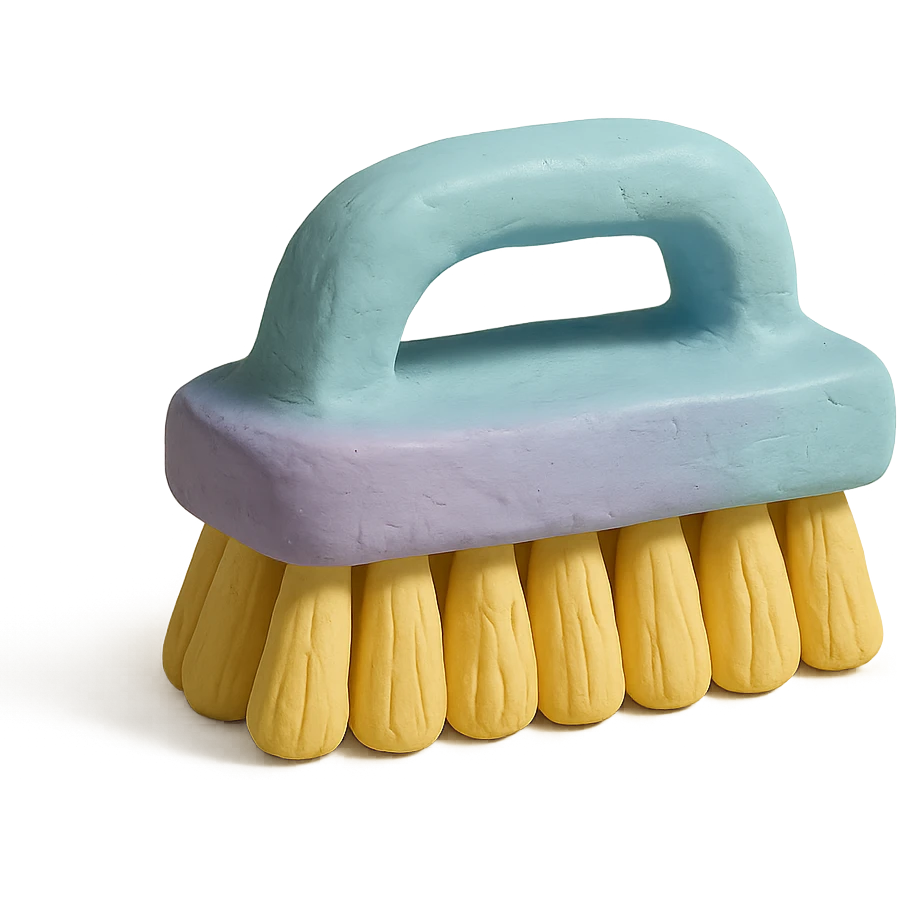 cleaning brush in claymation style, pastel colors, visible fingerprints emoji