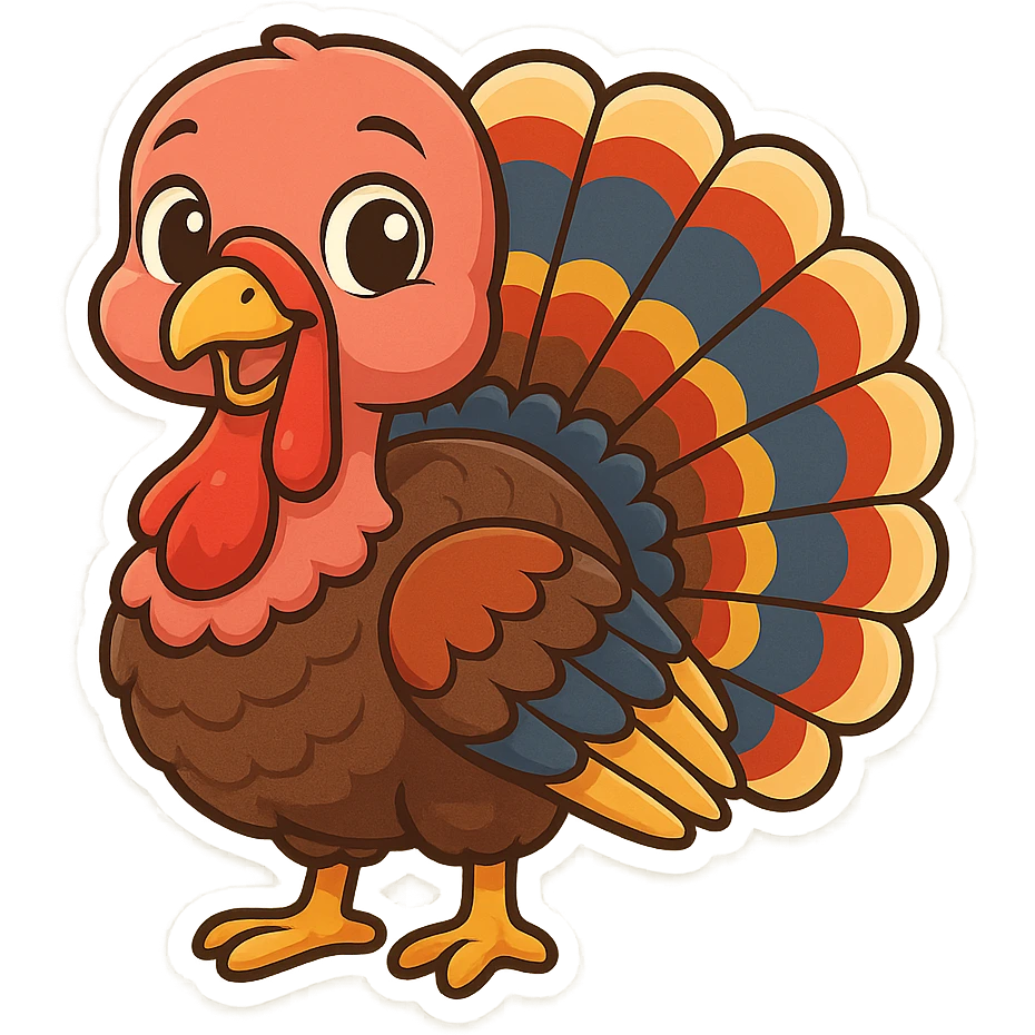 colorful and cheerful cartoon sticker of a Kurdish turkey (native to Kurdistan), no text, suitable for WhatsApp and Instagram, transparent background emoji