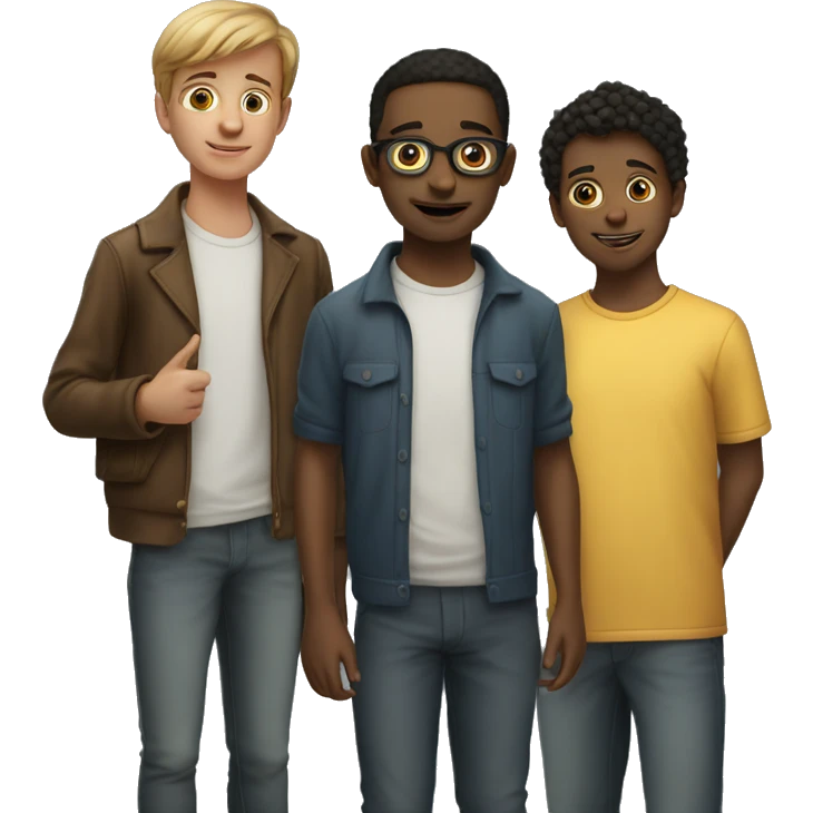 two twin brother standing net to eacher other and  heir oder brother standing behind them emoji