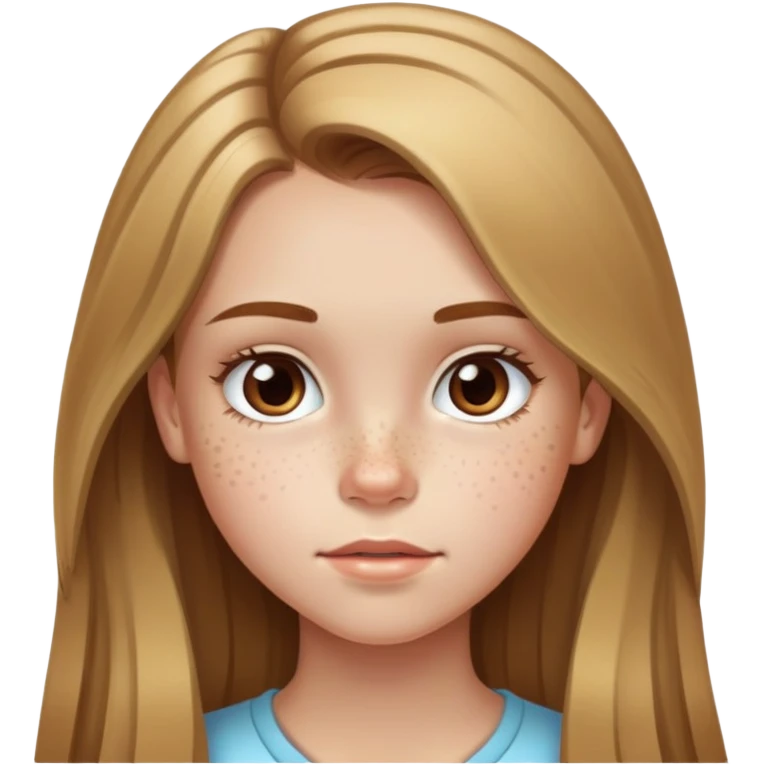 13 year old girl with long brown hair with blonde highlights, freckles, big forehead and nice lips emoji