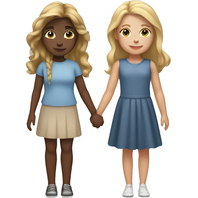 Blond girl and brown hair girl holding hands emoji