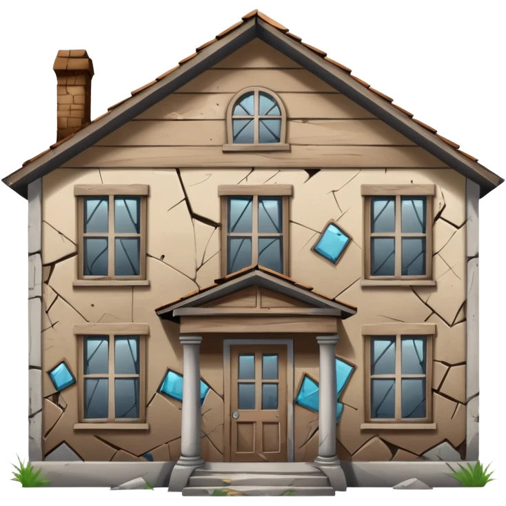 Abandoned house with boarded windows and broken glass and graffiti on it emoji