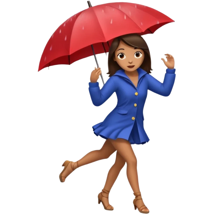 Brunette girl dancing under an umbrella while it's rain on the umbrella  emoji