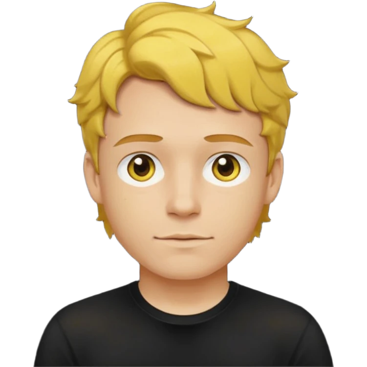 a yellow-faced standard man short wavy light-brown hair wearing a black t-shirt, face and shoulders. The yellow of the face is very bright. emoji